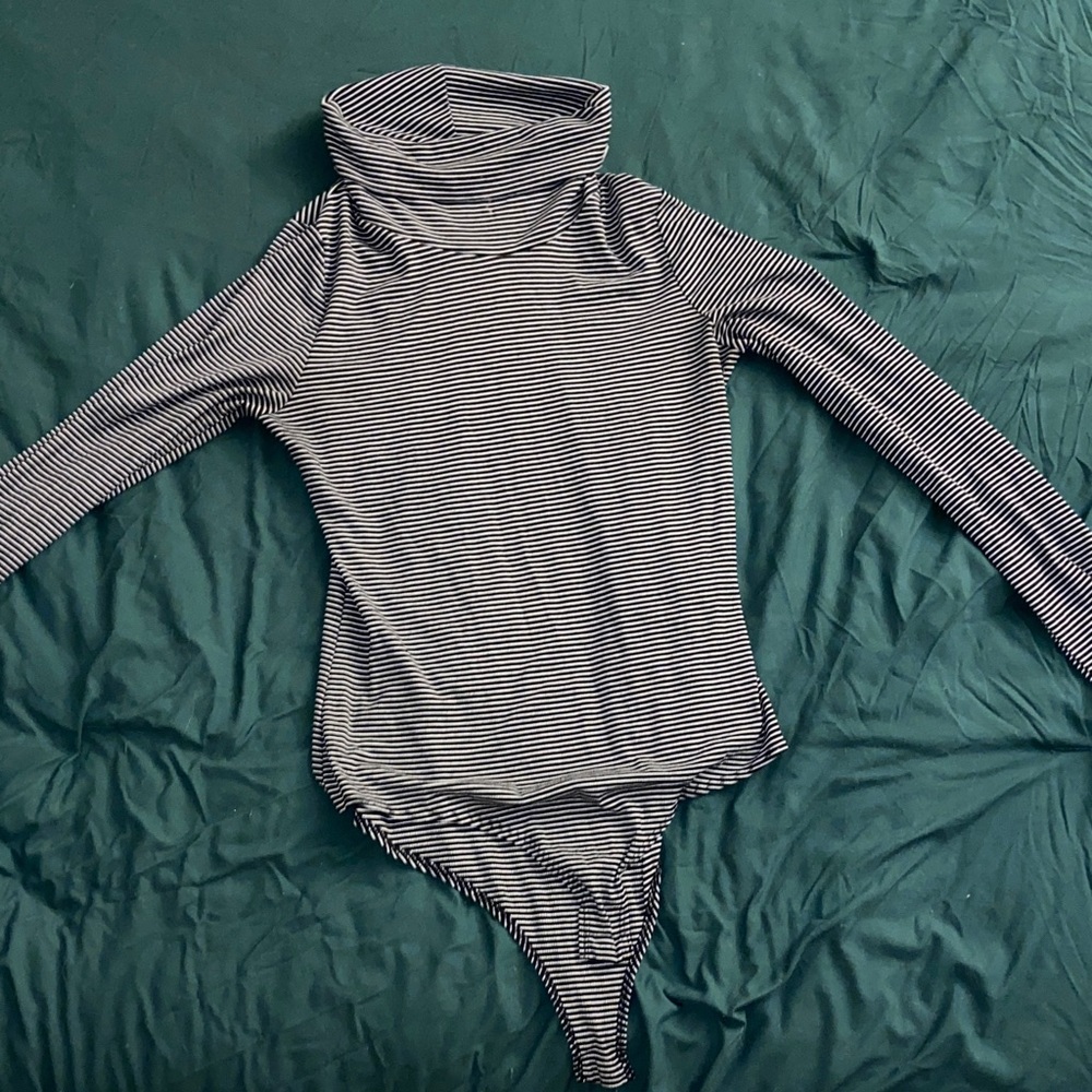 Striped Ribbed Turtleneck Long sleeve Bodysuit